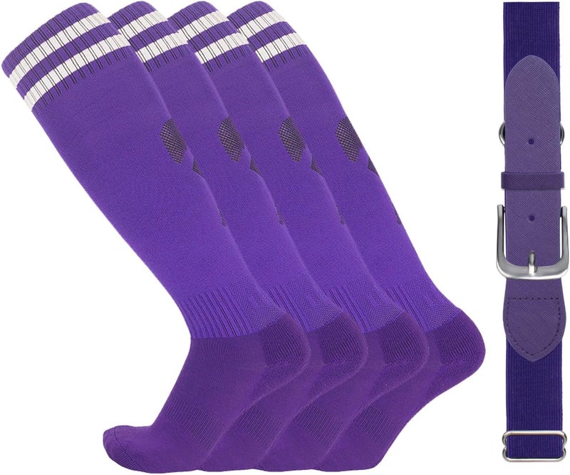 EDCYF Kids Baseball or Softball Socks and Belt Combo Set Softball Knee Socks High Tube Soccer Socks for Youth Boys Girls - Image 1
